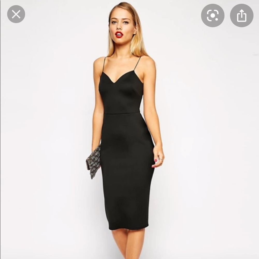 ASOS Scuba Deep Plunge Midi Bodycon Black Dress